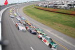 TALLADEGA, AL - APRIL 27:  Dale Earnhardt Jr., driver of the #88 AMP Energy/National Guard Chevrolet, leads the pack during the NASCAR Sprint Cup Series Aaron's 499 at Talladega Superspeedway on April 27, 2008 in Talladega, Alabama.  (Photo by Jeff Gross/Getty Images)