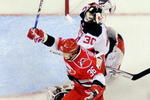 RALEIGH, NC - APRIL 21:  Jussi Jokinen #36 of the Carolina Hurricanes celebrates after scoring the game-winning goal against Martin Brodeur #30 of the New Jersey Devils during Game Four of the Eastern Conference Quarterfinals of the 2009 Stanley Cup Playoffs on April 21, 2009 at the RBC Center in Raleigh, North Carolina.  (Photo by Grant Halverson/Getty Images)