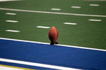 1 May 2000:  A shot of a football on the tee during the Arena Football game between the Oklahoma Wranglers and the Los Angeles Avengers at the Staples Center in Los Angeles, California.  The Wranglers defeated the Avengers 59-33.Mandatory Credit: Kellie Landis  /Allsport
