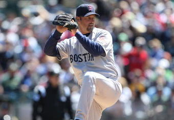 OAKLAND, CA - APRIL 15:  Tim Wakefield #49 of the Boston Red Sox pitches against the Oakland Athletics during a Major League Baseball game on April 15, 2009 at the Oakland Coliseum in Oakland, California.  (Photo by Jed Jacobsohn/Getty Images)