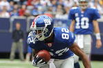 EAST RUTHERFORD, NJ - OCTOBER 05:  Mario Manningham #82 of the New York Giants plays against the Seattle Seahawks during their game on October 5, 2008 at Giants Stadium in East Rutherford, New Jersey.  (Photo by Al Bello/Getty Images)