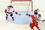 RALEIGH, NC - APRIL 21:  Jussi Jokinen #36 of the Carolina Hurricanes celebrates after scoring the game-winning goal against Martin Brodeur #30 of the New Jersey Devils during Game Four of the Eastern Conference Quarterfinals of the 2009 Stanley Cup Playoffs on April 21, 2009 at the RBC Center in Raleigh, North Carolina.  (Photo by Grant Halverson/Getty Images)