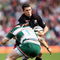 WATFORD, ENGLAND - APRIL 19:  Francisco Leonelli of Saracens is tackled by Johne Murphy of Leicester during the Guinness Premiership match between Saracens and Leicester Tigers at Vicarage Road on April 19, 2009 in Watford, England.  (Photo by Warren Little/Getty Images)