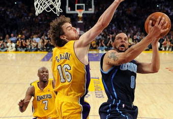 LOS ANGELES, CA - APRIL 21:  Deron Williams #8 of the Utah Jazz goes up for a shot against Pau Gasol #16 of the Los Angeles Lakers in the second half of Game Two of the Western Conference Quarterfinals during the 2009 NBA Playoffs at Staples Center on April 21, 2009 in Los Angeles, California. NOTE TO USER: User expressly acknowledges and agrees that, by downloading and or using this photograph, User is consenting to the terms and conditions of the Getty Images License Agreement.  (Photo by Kevork Djansezian/Getty Images)