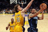 LOS ANGELES, CA - APRIL 21:  Deron Williams #8 of the Utah Jazz goes up for a shot against Pau Gasol #16 of the Los Angeles Lakers in the second half of Game Two of the Western Conference Quarterfinals during the 2009 NBA Playoffs at Staples Center on April 21, 2009 in Los Angeles, California. NOTE TO USER: User expressly acknowledges and agrees that, by downloading and or using this photograph, User is consenting to the terms and conditions of the Getty Images License Agreement.  (Photo by Kevork Djansezian/Getty Images)