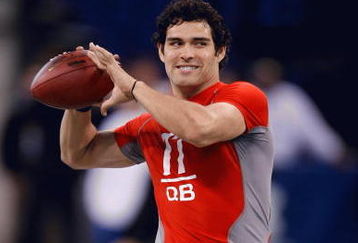 INDIANAPOLIS, IN - FEBRUARY 22:  Quarterback Mark Sanchez of USC passes the football during the NFL Scouting Combine presented by Under Armour at Lucas Oil Stadium on February 22, 2009 in Indianapolis, Indiana. (Photo by Scott Boehm/Getty Images)