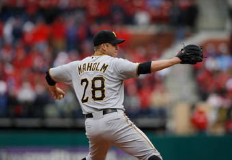 ST. LOUIS - APRIL 6:  Paul Maholm #28 of the Pittsburgh Pirates pitches against the St. Louis Cardinals during Opening Day on April 6, 2009 at Busch Stadium in St. Louis, Missouri.  The Pirates beat the Cardinals 6-4. (Photo by Dilip Vishwanat/Getty Images)  