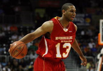 CORAL GABLES, FL - APRIL 01:  Xavier Henry #13 of the West Team looks to drive against the East Team in the 2009 McDonald's All American Men's High School Basketball Game at BankUnited Center on April 1, 2009 in Coral Gables, Florida.  (Photo by Doug Benc/Getty Images)