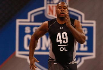 INDIANAPOLIS, IN - FEBRUARY 21:  Offensive lineman Jason Smith of Baylor runs the 40 yard dash during the NFL Scouting Combine presented by Under Armour at Lucas Oil Stadium on February 21, 2009 in Indianapolis, Indiana. (Photo by Scott Boehm/Getty Images)