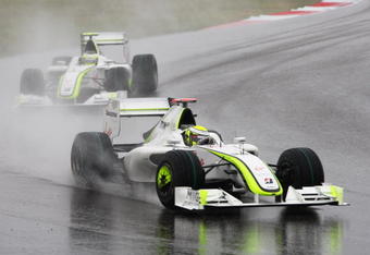 SHANGHAI, CHINA - APRIL 19:  Jenson Button of Great Britain and Brawn GP leads from team mate Rubens Barrichello of Brazil and Brawn GP during the Chinese Formula One Grand Prix at the Shanghai International Circuit on April 19, 2009 in Shanghai, China.  (Photo by Mark Thompson/Getty Images)
