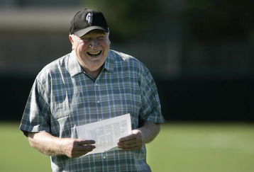 NAPA, CA - JULY 25:  Former Raiders head coach and TV commentator John Madden watches the Oakland Raiders start their camp at the Marriott Hotel on July 25, 2006 in Napa, California. (Photo by David Paul Morris/ Getty Images)