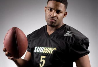 NEW YORK - APRIL 21:  Football player Michael Crabtree poses for a portrait on April 21, 2009 in New York City.  (Photo by Chris McGrath/Getty Images for Subway)