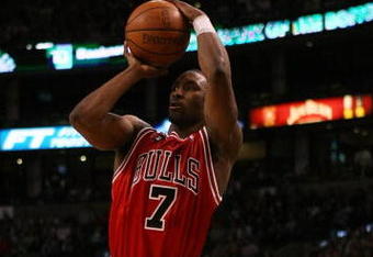 BOSTON - APRIL 20:  Ben Gordon #7 of the Chicago Bulls takes a shot in the second half against the Boston Celtics in Game Two of the Eastern Conference Quarterfinals during the 2009 NBA Playoffs at TD Banknorth Garden on April 20, 2009 in Boston, Massachusetts. The Boston Celtics defeated the Chicago Bulls 118-115. NOTE TO USER: User expressly acknowledges and agrees that, by downloading and or using this photograph, User is consenting to the terms and conditions of the Getty Images License Agreement. (Photo by Elsa/Getty Images)