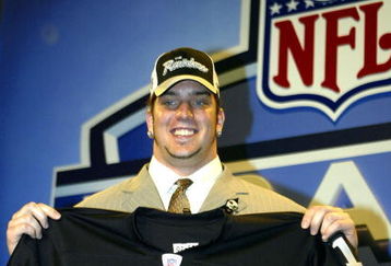 NEW YORK - APRIL 24:  Robert Gallery holds up his Oakland Raiders jersey during the 2004 NFL Draft on April 24, 2004 at Madison Square Garden in New York City. Gallery was selected second overall by the Oakland Raiders.  (Photo by Chris Trotman/Getty Images)