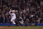 1 Nov 2001: Scott Brosius #18 of the New York Yankees hits a two run home run against the Arizona Diamondbacks to tie the game in the ninth inning during game 5 of the World Series at Yankee Stadium in New York, New York. Yankees win 3-2 over the Diamondbacks. DIGITAL IMAGE Mandatory Credit: Ezra Shaw/ALLSPORT