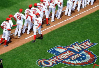 WASHINGTON - APRIL 13:  Nick Johnson #24 of the Washington Nationals is introduced before the home opener against the Philadelphia Phillies at Nationals Park on April 13, 2009 in Washington, DC.  (Photo by Greg Fiume/Getty Images)