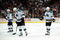 ANAHEIM, CA - APRIL 23:   Patrick Marleau #12, Joe Thornton #19 and Rob Blake #4 of the San Jose Sharks hang their heads as they skate into position for the faceoff during a break in late third period game action en route to a 4-0 loss the Anaheim Ducks during Game Four of the Western Conference Quarterfinal Round of the 2009 Stanley Cup Playoffs at Honda Center on April 23, 2009 in Anaheim, California.  (Photo by Kevork Djansezian/Getty Images)
