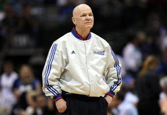 DALLAS - APRIL 23:  NBA referee Joey Crawford before play between the Dallas Mavericks and the San Antonio Spurs in Game Three of the Western Conference Quarterfinals during the 2009 NBA Playoffs at American Airlines Center on April 23, 2009 in San Antonio, Texas. NOTE TO USER: User expressly acknowledges and agrees that, by downloading and or using this photograph, User is consenting to the terms and conditions of the Getty Images License Agreement.  (Photo by Ronald Martinez/Getty Images)