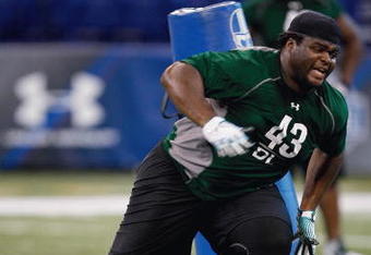 INDIANAPOLIS, IN - FEBRUARY 23:  Defensive lineman BJ Raji of Boston College runs during the NFL Scouting Combine presented by Under Armour at Lucas Oil Stadium on February 23, 2009 in Indianapolis, Indiana. (Photo by Scott Boehm/Getty Images)