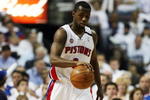 AUBURN HILLS, MI - MAY 24:  Rodney Stuckey #3 of the Detroit Pistons moves the ball across the court in Game Three of the Eastern Conference Finals against the Boston Celtics during the 2008 NBA Playoffs on May 24, 2008 at the Palace at Auburn Hills in Auburn Hills, Michigan.  The Celtics won 94-80.  NOTE TO USER: User expressly acknowledges and agrees that, by downloading and/or using this photograph, user is consenting to the terms and conditions of the Getty Images License Agreement.  (Photo by Jonathan Daniel/Getty Images)