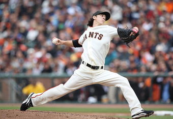SAN FRANCISCO - APRIL 07:  Tim Lincecum #55 of the San Francisco Giants pitches against the Milwaukee Brewers during Opening Day of the Major League Baseball season on April 7, 2009 at AT&T Park in San Francisco, California.  (Photo by Jed Jacobsohn/Getty Images)