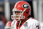 ORLANDO, FL - JANUARY 1: Quarterback Matthew Stafford #7 of the University of Georgia warms up for play against the Michigan State Spartans at the 2009 Capital One Bowl at the Citrus Bowl on January 1, 2009 in Orlando, Florida.  (Photo by Al Messerschmidt/Getty Images) 
