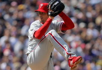 DENVER - APRIL 10:  Starting pitcher Cole Hamels #35 of the Philadelphia Phillies delivers against the Colorado Rockies during MLB action on Opening Day at Coors Field on April 10, 2009 in Denver, Colorado. Hamels collected the loss as the Rockies defeated the Phillies 10-3.  (Photo by Doug Pensinger/Getty Images)