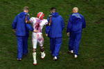 TALLAHASSEE, FL - NOVEMBER 29:  Receiver Percy Harvin #1 of the Florida Gators is helped off the field against the Florida State Seminoles at Bobby Bowden Field at Doak Campbell Stadium on November 29, 2008 in Tallahassee, Florida.  The Gators defeated the Seminoles 45-15.  (Photo by Marc Serota/Getty Images)