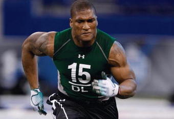 INDIANAPOLIS, IN - FEBRUARY 23:  Defensive lineman Larry English of Northern Illinois runs during the NFL Scouting Combine presented by Under Armour at Lucas Oil Stadium on February 23, 2009 in Indianapolis, Indiana. (Photo by Scott Boehm/Getty Images)