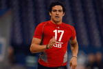 INDIANAPOLIS, IN - FEBRUARY 22:  Quarterback Mark Sanchez of USC runs the 40 yard dash during the NFL Scouting Combine presented by Under Armour at Lucas Oil Stadium on February 22, 2009 in Indianapolis, Indiana. (Photo by Scott Boehm/Getty Images)