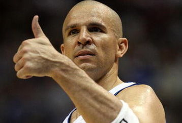 DALLAS - APRIL 25:  Guard Jason Kidd #2 of the Dallas Mavericks gives a thumbs up during a 99-90 win against the San Antonio Spurs in Game Four of the Western Conference Quarterfinals during the 2009 NBA Playoffs at American Airlines Center on April 25, 2009 in Dallas, Texas. NOTE TO USER: User expressly acknowledges and agrees that, by downloading and or using this photograph, User is consenting to the terms and conditions of the Getty Images License Agreement.  (Photo by Ronald Martinez/Getty Images)