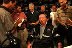 ALAMEDA, CA - SEPTEMBER 30:  Oakland Raiders owner Al Davis speaks during a press conference to announce the firing of head coach Lane Kiffin of the Oakland Raiders at thier training facility on Septemer 30, 2008 in Alameda, California.  (Photo by Jed Jacobsohn/Getty Images)