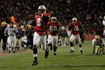 COLLEGE PARK, MD - NOVEMBER 10:  Darrius Heyward-Bey #8 of the Maryland Terrapins begins to celebrate as he scored on 37 yard reverse against the Boston College Eagles in the fourth quarter at Byrd Stadium on November 10, 2007 in College Park, Maryland. (Photo by Doug Pensinger/Getty Images)