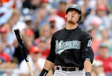 WASHINGTON - APRIL 19:  Jorge Cantu #3 of the Florida Marlins reacts after being called out on strikes against the Washington Nationals at Nationals Park on April 19, 2009 in Washington, DC.  (Photo by Greg Fiume/Getty Images)