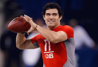 INDIANAPOLIS, IN - FEBRUARY 22:  Quarterback Mark Sanchez of USC passes the football during the NFL Scouting Combine presented by Under Armour at Lucas Oil Stadium on February 22, 2009 in Indianapolis, Indiana. (Photo by Scott Boehm/Getty Images)