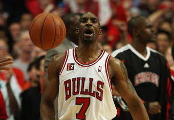 CHICAGO - APRIL 26: Ben Gordon #7 of the Chicago Bulls bounces the ball and celebrates a win over the Boston Celtics in Game Four of the Eastern Conference Quarterfinals during the 2009 NBA Playoffs at the United Center on April 26, 2009 in Chicago, Illinois. The Bulls defeated the Celtics 121-118 in double overtime. NOTE TO USER: User expressly acknowledges and agreees that, by downloading and/or using this Photograph, User is consenting to the terms and conditions of the Getty Images License Agreement. (Photo by Jonathan Daniel/Getty Images)