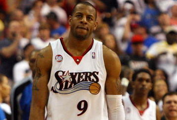 PHILADELPHIA - APRIL 26:  Andre Iguodala #9 of the Philadelphia 76ers looks on after missing a potential game tying shot at the buzzer against the Orlando Magic during Game Four of the Eastern Conference Quarterfinals during the 2009 NBA Playoffs at the Wachovia Center on April 26, 2009 in Philadelphia, Pennsylvania. Orlando defeated Philadelphia 84-81 to even the series at 2 games each. NOTE TO USER: User expressly acknowledges and agrees that, by downloading and/or using this Photograph, user is consenting to the terms and conditions of the Getty Images License Agreement.  (Photo by Jim McIsaac/Getty Images)