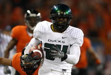 CORVALLIS, OR - NOVEMBER 29:  Jeremiah Johnson #24 of the Oregon Ducks runs for an 83 yard touchdown in the 2nd quarter against the Oregon State Beavers at Reser Stadium on November 29, 2008 in Corvalis, Oregon.  (Photo by Jonathan Ferrey/Getty Images)
