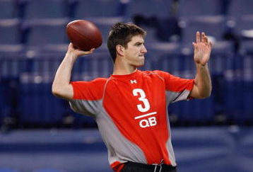 INDIANAPOLIS, IN - FEBRUARY 22:  Quarterback Tom Brandstater of Fresno State drops back to pass the football during the NFL Scouting Combine presented by Under Armour at Lucas Oil Stadium on February 22, 2009 in Indianapolis, Indiana. (Photo by Scott Boehm/Getty Images)