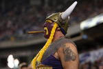 MINNEAPOLIS - NOVEMBER 09:  A Minnesota Vikings fan looks on during  the game with the Green Bay Packers on November 9, 2008 at the Metrodome in Mineapolis, Minnesota.  The Vikings won 28-27.  (Photo by Stephen Dunn/Getty Images)