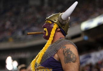 MINNEAPOLIS - NOVEMBER 09:  A Minnesota Vikings fan looks on during  the game with the Green Bay Packers on November 9, 2008 at the Metrodome in Mineapolis, Minnesota.  The Vikings won 28-27.  (Photo by Stephen Dunn/Getty Images)