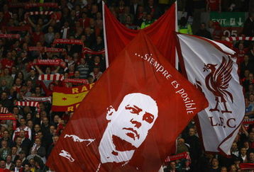 LIVERPOOL, UNITED KINGDOM - APRIL 21:  Liverpool fans show their support prior to the Barclays Premier League match between Liverpool and Arsenal at Anfield on April 21, 2009 in Liverpool, England.  (Photo by Alex Livesey/Getty Images)