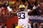NEW ORLEANS - JANUARY 07:  Tyson Jackson #93 of the Louisiana State University Tigers celebrates during the AllState BCS National Championship against the Ohio State Buckeyes on January 7, 2008 at the Louisiana Superdome in New Orleans, Louisiana.  (Photo by Doug Benc/Getty Images)