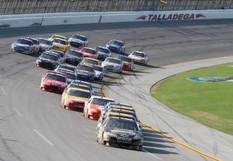 TALLADEGA, AL - APRIL 26:  Ryan Newman, driver of the #39 Stewart Haas Racing Chevrolet, leads a group of cars during the NASCAR Sprint Cup Series Aaron's 499 at Talladega Superspeedway on April 26, 2009 in Talladega, Alabama.  (Photo by Christian Petersen/Getty Images)