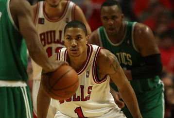 CHICAGO - APRIL 23: Derrick Rose #1 of the Chicago Bulls sets up in a defensive stance against the Boston Celtics in Game Three of the Eastern Conference Quarterfinals during the 2009 NBA Playoffs at the United Center on April 23, 2009 in Chicago, Illinois. The Celtics defeated the Bulls 107-86. NOTE TO USER: User expressly acknowledges and agreees that, by downloading and/or using this Photograph, User is consenting to the terms and conditions of the Getty Images License Agreement. (Photo by Jonathan Daniel/Getty Images)