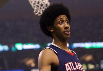 BOSTON - APRIL 23:  Josh Childress #1 of the Atlanta Hawks reacts to a foul call against one of his teammates in the first quarter against the Boston Celtics during Game Two of the Eastern Conference Quarterfinals on April 23, 2008 at the TD Banknorth Garden in Boston, Massachusetts.  NOTE TO USER: User expressly acknowledges and agrees that, by downloading and or using this Photograph, user is consenting to the terms and conditions of the Getty Images License Agreement.  (Photo by Elsa/Getty Images)