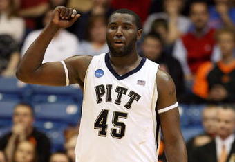 DAYTON, OH - MARCH 22:  DeJuan Blair #45 of the Pittsburgh Panthers reacts between plays against the Oklahoma State Cowboys during the second round of the NCAA Division I Men's Basketball Tournament at the University of Dayton Arena on March 22, 2009 in Dayton, Ohio.  (Photo by Andy Lyons/Getty Images)