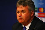 BARCELONA, SPAIN - APRIL 27:  Chelsea Manager Guus Hiddink looks on during a press conference ahead of the UEFA Champions League Semi Final First Leg match between Barcelona and Chelsea at the Nou Camp Stadium on April 27, 2009 in Barcelona, Spain.  (Photo by Alex Livesey/Getty Images)