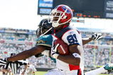 JACKSONVILLE, FL - SEPTEMBER 14:  Wide receiver James Hardy #81 of the Buffalo Bills comes down with a touchdown catch late in the fourth quarter over Rashean Mathis #27 of the Jacksonville Jaguars at Jacksonville Municipal Stadium on September 14, 2008 in Jacksonville, Florida. The Bills defeated the Jaguars 20-16.  (Photo by Doug Benc/Getty Images)
