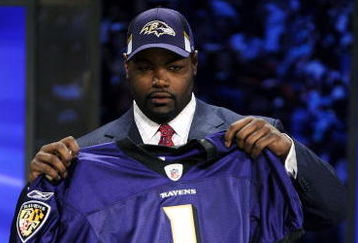 NEW YORK - APRIL 25:  Baltimore Ravens #23 draft pick Michael Oher poses for a photograph at Radio City Music Hall for the 2009 NFL Draft on April 25, 2009 in New York City  (Photo by Jeff Zelevansky/Getty Images)